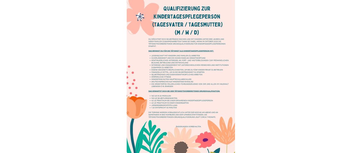 Qualifizierung zur Kindertagespflegeperson (Tagesvater / Tagesmutter) (m / w / d) - 1