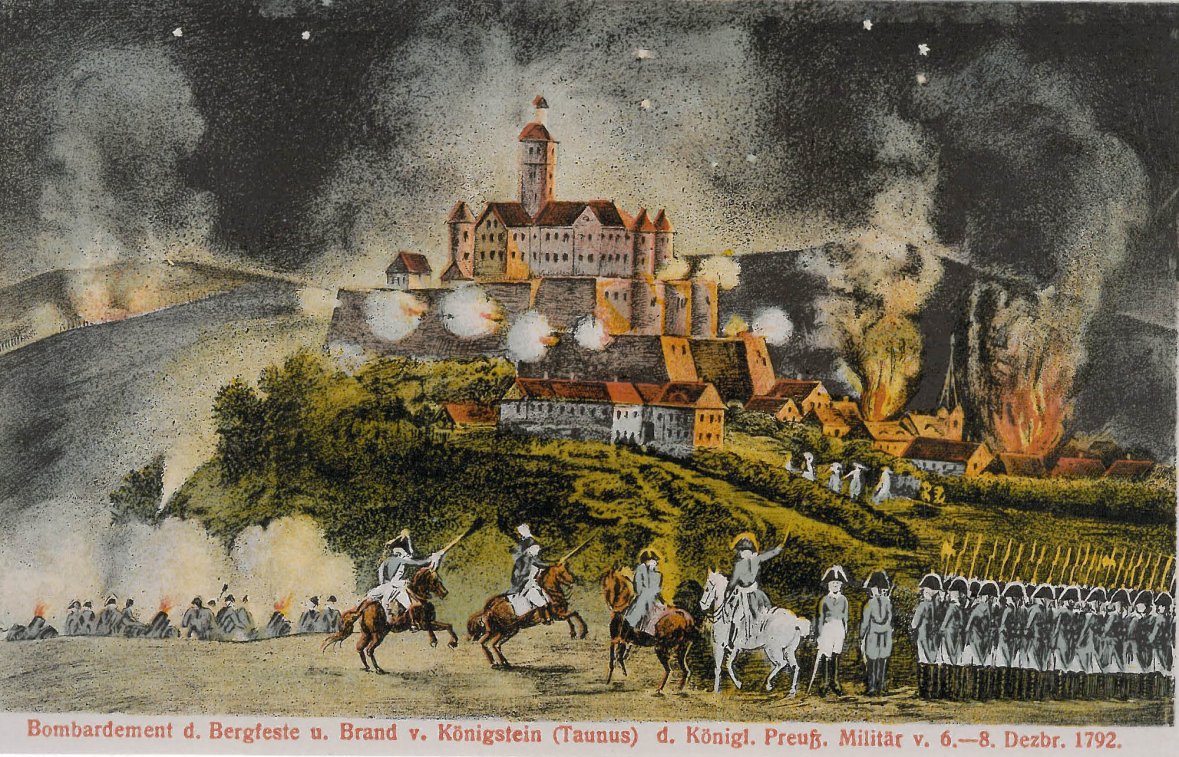 Historische Grafik der Belagerung der Burg