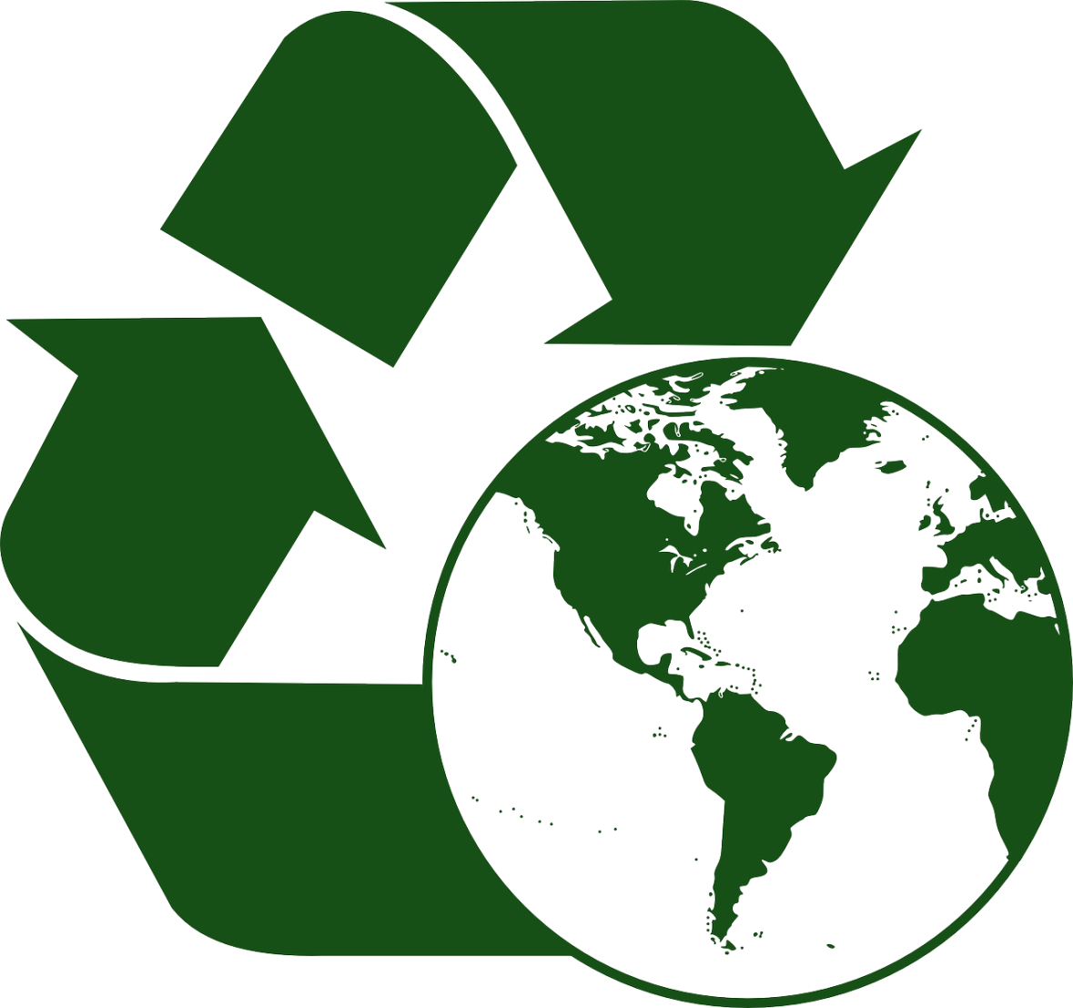 Recyclingsymbol mit Erde im Vordergrund