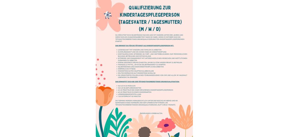 Qualifizierung zur Kindertagespflegeperson (Tagesvater / Tagesmutter) (m / w / d) - 1